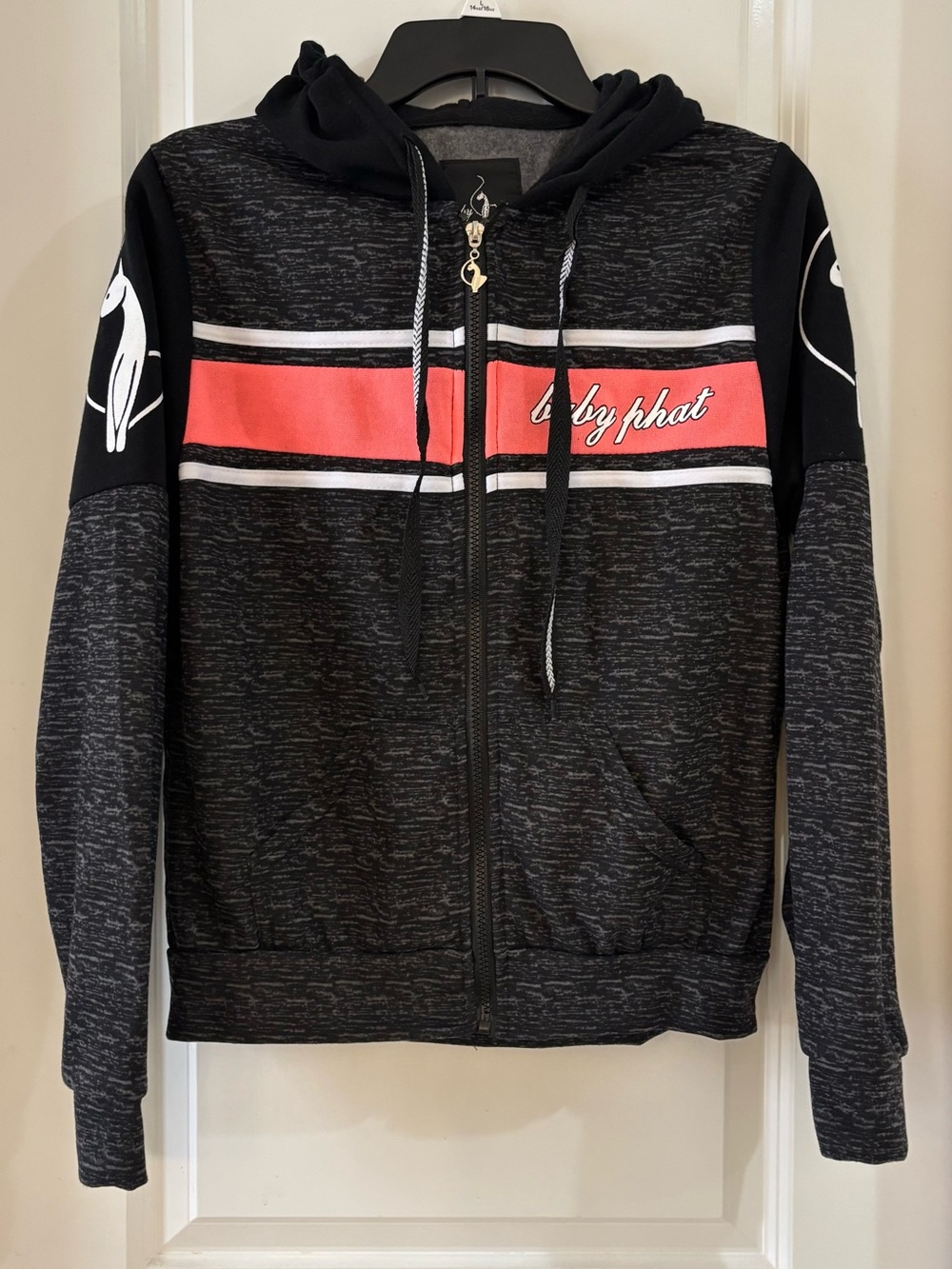 Baby Phat Black Hoodie Jacket with Red and White Stripes Juniors Large Women’sS